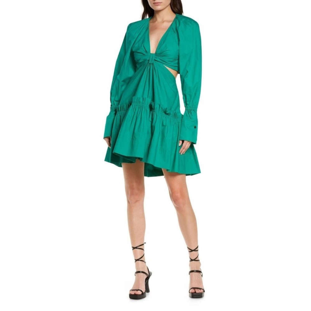 A.L.C. Viridian Green Cotton Alexa Cutout Long Sleeve Mini Dress